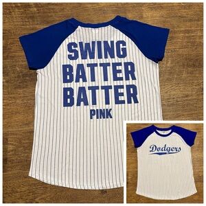 VS PINK MLB LOS ANGELES DODGERS PINSTRIPE BASEBALL TEE